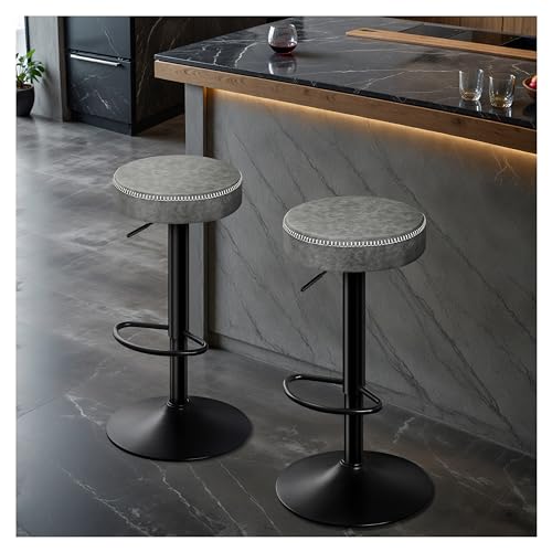 STOOLINK Taburete de Bar Juego de 2 Taburetes Cocina Cuero de Microfibra, Taburetes Bar Requlable en Altura, Taburete Alto con Reposapiés, Taburetes de Bar 150kg para Comedor, Mostrador-Gris