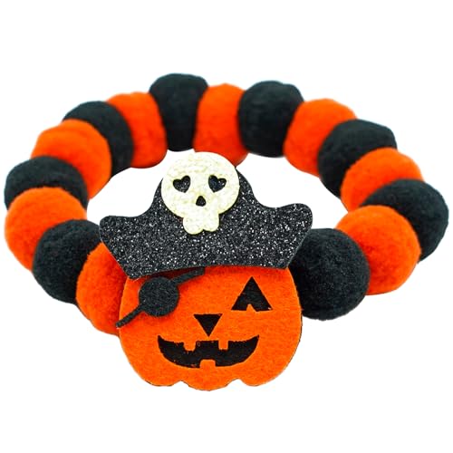 Collar Halloween para perro con pompones ajustable naranja