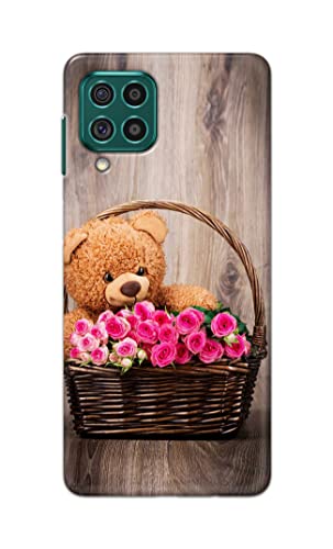 Image of PRINTFIDAA Roses and Teddy Bear in The Wicker Hard Back Cover for Samsung Galaxy F62 / M62 Back Cover -(P6) KAT1004