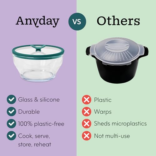 Anyday 7-Cup Glass Microwave Steamer for Vegetables – BPA-Free Glass Vegetable Steamer Bowl with Vented Lid, Healthy Microwave Cooking Container for Broccoli, Veggies, Meal Prep (Clear Blueberry) by Anyday - Image 6