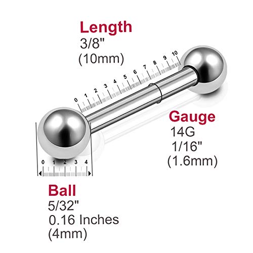 Bodyjewellery BARBELL ST 1.6X81012 B4 L4 10MM 4Pcs 14G Barbell Earring Cartilage Triple Forward Helix Stud Anti Tragus Lobe Rook Jewelry Surgical Steel 4Mm Ball thumb #3