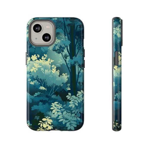Coque rigide pour iPhone 14 luxe feuillage forêt vert verni reflets brillants premium