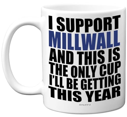 Divertida taza de fútbol de regalo para los fans de Millwall – Taza Footy Only – Taza de broma de Navidad, cumpleaños, regalos para hijo, papá, hermano, tío, colega, amigo, primo, primo, 325 ml, taza