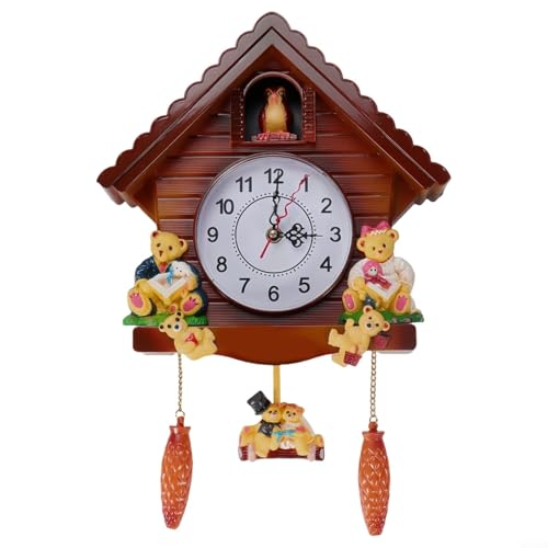 Artistic Wall Mounted Cuckoo Pendulum Clock, Brown House Design, cuckoo clock with working bird Battery Operated