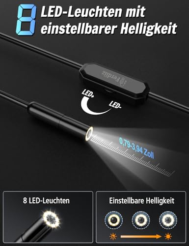 Endoskopkamera mit Licht, Ferdiiz 1920P HD Inspektionskamera mit 8 LED, Wasserdichtes IP67 Endoskopkamera Handy, Kein WLAN Erforderlich Kanalkamera für Android & iOS, Tablet - 16.4 ft/5 m