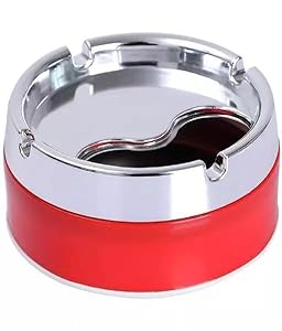 Honbon Plastic Base Stainless Steel Finishing Tabletop Ashtray With Rotating Lid Windproof Smoking Accessory for Home & Office Decor(Multicolor) (Multicolor)