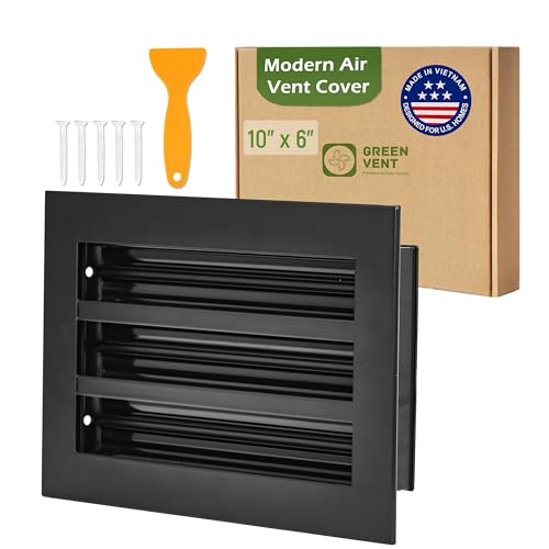 Modern Air Vent Cover 10x6 (Duct Opening) - Decorative Black Aluminum Linear Slot Diffuser for Wall, Ceiling, Floor Register - Quiet Operation HVAC Grille for Home with Adjustable Airflow