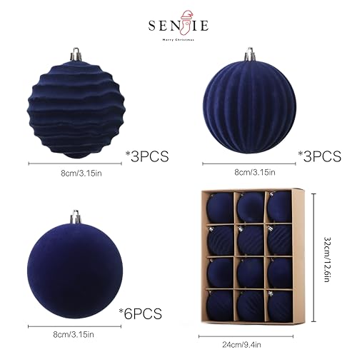 Image of 3.15In Velvet Ornaments for Christmas Tree,12Pcs Christmas Ornaments Set | Navy Blue Velvet Christmas Ornaments;Christmas Decor;Flocked Shatterproof Christmas Balls;Holiday Christmas Decoration