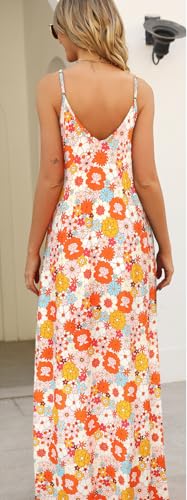 Image of Supnier Women's Summer Maxi Dress Casual V-Neck Sleeveless Bohemian Spaghetti Strap Floral Long Maxi Dress with Pockets