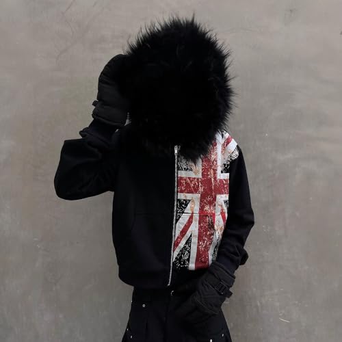 Y2k Zip Up Hoodie Fur Jackets Graphic Hoodie Teen Emo Grunge 2000s Clothes Women Men Vintage Streetwear2