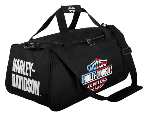 Harley-Davidson Bolsa esportiva robusta com logotipo American Bar & Shield, preta