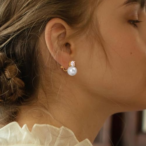 2 Pairs Pearl Clip On Earrings for Women, 14K Gold Pearl Earrings 925 Silver Pearl Earrings, 10mm White Pearl Non Pierced Hypoallergenic Trendy Wedding Jewelry3
