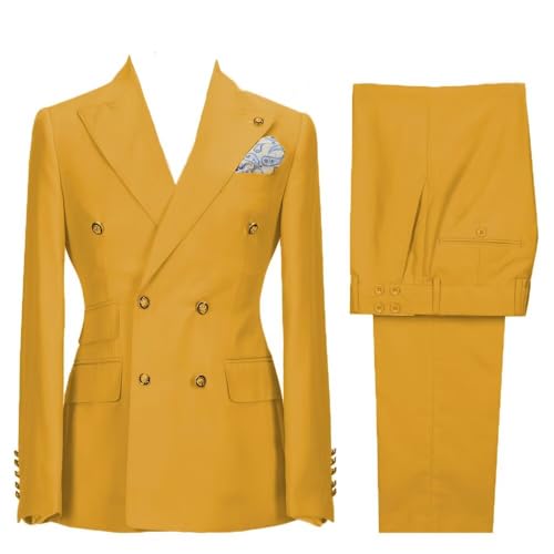 Casual Suits for Men Double Breasted Jacket Pants 2 Pieces Prom Tuxedos Peak Lapel Jacket Pants for Wedding Grooms
