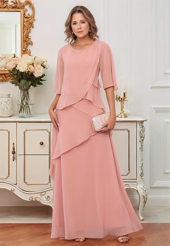 Chiffon Mother of The Bride Dresses 2025 Long Ruffle Tiered Short Sleeves Formal Evening Party Gowns for Women2