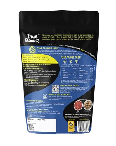 Image of True Elements Multigrain Oats 500g - Jowar and Ragi | Oatmeal | Oats for Weight Loss | Millet Rich Breakfast | Healthy Breakfast | Rich in Fibre and Protein
