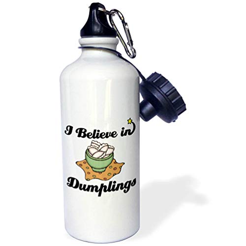 3dRose Believe in Dumplings-Sports botella de agua, 21oz (wb_105129_1), aluminio, color blanco