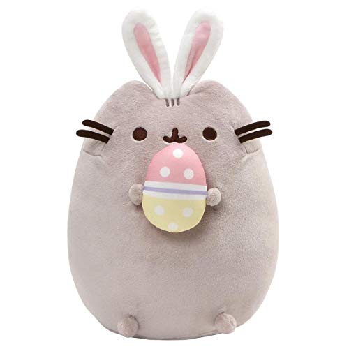 GUND Pusheen with Bunny Ears & Egg Easter Snackable Plush Cat Stuffed Animal, Gray, 10”