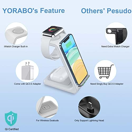 Wireless Charger 3 in 1 for Apple Devices,18W Charging Station Stand Dock for iPhone 14/13/12/11 Pro/Pro Max/XS/XR/X/8(Plus), Apple Watch 7/6/5/4/3/2/SE,AirPods Pro/3, Qi-Phones (Black)