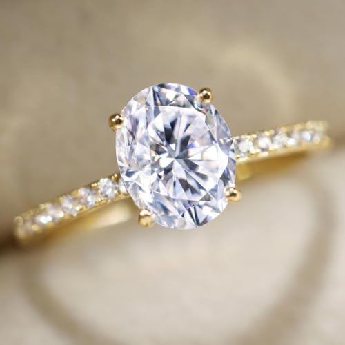 1PC 2CT Sparkle Oval BBroken Zircon Engagement Sterling Silver RingMaterial Wedding Band For Women Promise Eternity Fine Jewelry Gift(Yellow Gold,9)