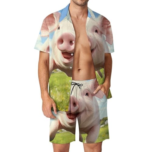 Conjunto de camisa de botones y pantalones cortos hombre Jumping Pigs casual
