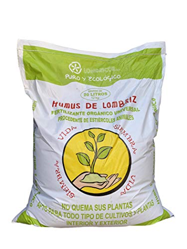 LOMBRICOR Humus de Lombriz Ecológico 12KG (20 L). Abono para Todo Tipo de Plantas y Cultivos.