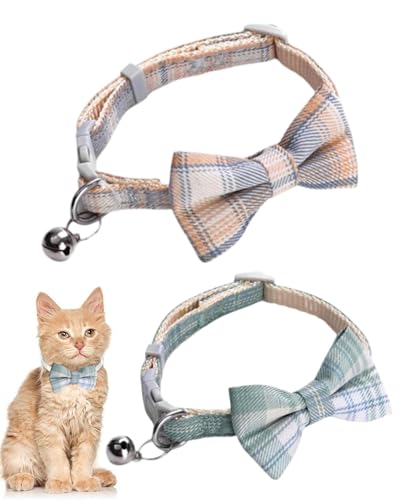 TPZORJX 2pcs Collare Gatto Regolabile - Collare per Gatti in Velluto con Campana e Papillon, Regolabile Separati, Gattino Piccolo Cucciolo di Sicurezza Papillon Solido Colore di Base Collare