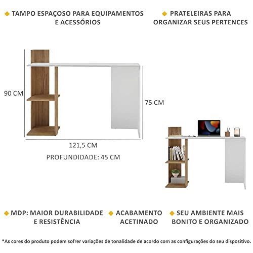 Escrivaninha Mesa para Computador Dubai Multimóveis Branca/rustic