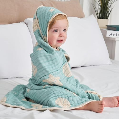 HardNok Ultra-Soft Muslin Baby Hooded Towel - 32 x 32 Inches, Ideal for Bath & Beach, Suitable for Both Boys & Girls from Newborns to Toddlers