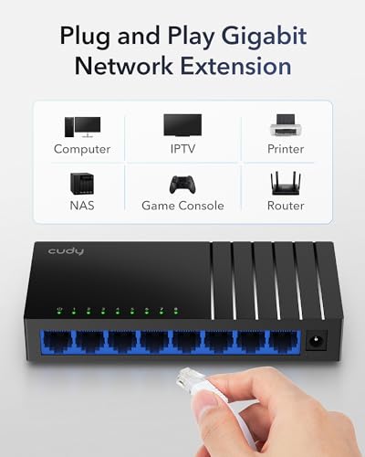 Image of Cudy GS108D 8 Port Gigabit Ethernet Network Switch,Ethernet Splitter - Desktop, Fanless, Traffic Optimization, Plug and Play