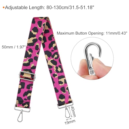 Image of uxcell Purse Strap Replacement, 31-51inch Adjustable Polyester Leopard 2inch Wide Crossbody Shoulder Strap for Handbag Guitar(Rose Red, Silver Buckle)