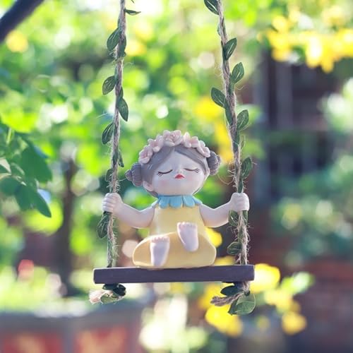 Image of The Decorshed Cute Girl Swing Idol Figurine - Combo Pack of 2 | Decorative Resin Cute Idol of Girl On Jute Rope Swing | Home Decor Item | Ideal for Gardens, Balconies, Windows & Kids Room