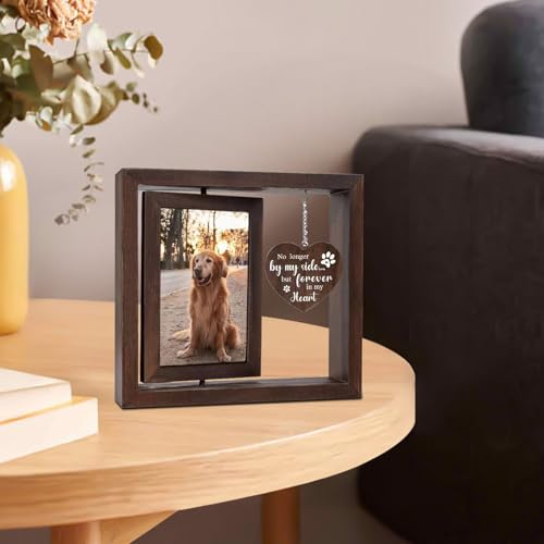 Sporgo Holz Bilderrahmen Hund Katze: 3D Bilderrahmen mit 2 Foto 360° Drehbar, Holz Bilderrahmen, Hund und Katze Gedenk Fotorahmen, ErinnerungBilderrahmen für Hunde oder Katzenbesitzer (23x20,5cm)