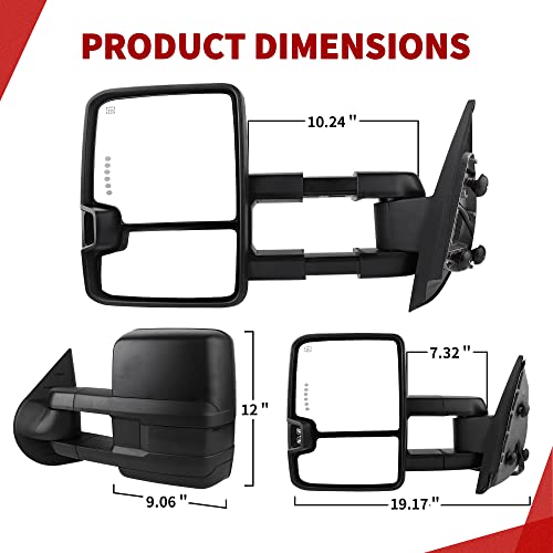 YITAMOTOR Towing Mirrors Compatible with Chevy GMC, Power Heated LED Arrow Signal Light Reverse Lights, Replacement for Silverado 2008-2013 Sierra All Models, Silverado 2007 Sierra New Body Style by YITAMOTOR - Image 8