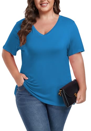 Image of ForHailey Women's Plus Size Short Sleeve Tee Shirt V Neck Basic Ladies Loose Fit T Shirt 1X-5X