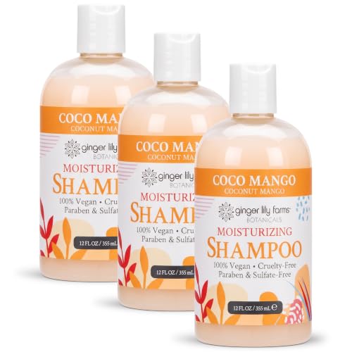 Ginger Lily Farms Botanicals Moisturizing Shampoo for All Hair Types, Coco Mango, 100% Vegan &amp; Cruelty-Free, Coconut Mango Scent, 12 Fl Oz (Pack of 3)