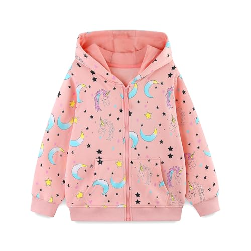 Tokeya Sudadera con Capucha y Cremallera Niñas Algodón Mangas Largas Casual Chaqueta Moda Lindo Unicornio Hoodie Tops con Bolsillos Ropa para Niña de 4 a 5 Años, Rosa