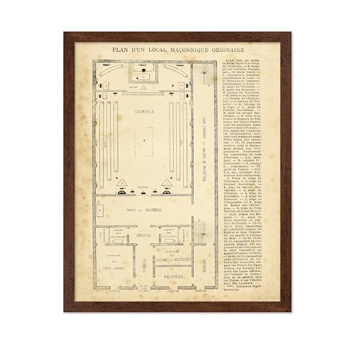 Poster Master Classic Occult Poster - Vintage Masonic Print - Gift for Artist, Friend - Freemasonry, Temple Plan, Symbolism, Scaled Diagram - Wall Decor for Home, Office, 8x10 Brown Framed