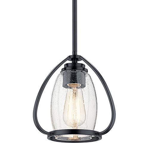 Kichler Tuscany 8.75" 1 Light Mini Pendant With Clear Seeded Glass In Black #TOP1