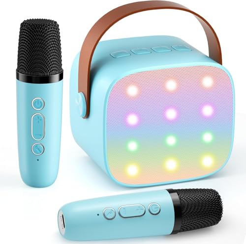 Mini Máquina de Karaoke con 2 Micrófonos Inalámbricos, Máquina de Karaoke Portátil con Bluetooth, Cumpleaños 2026, Apta para Niñas, Niños y Adultos