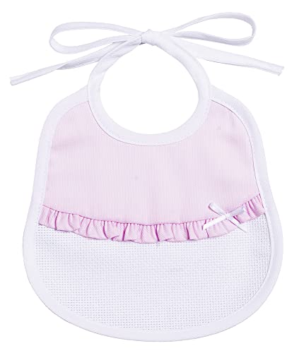 Filet - Bavoir en piqué de coton avec volant, bavette pour bébé avec insert en toile Aida à...