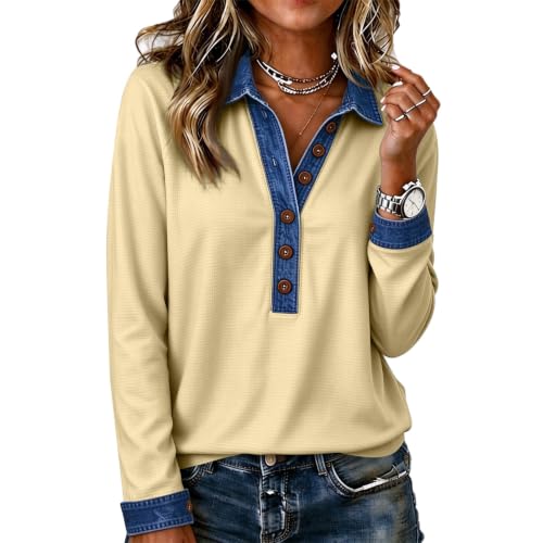 Womens Waffle Knit Tops Long Sleeve Henley Shirt Fall 2026 - image 6