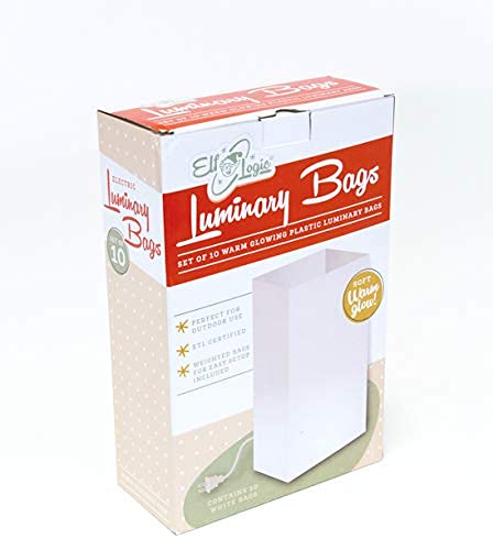 Elf Logic - Set Of 10 Electric Luminary Bags (Incandescent Lights) - Plug In And Weatherproof Vellum Luminary Pathway Lighting - Reusable Luminary Bags - Perfect Outdoor Luminary Lights #TOP4