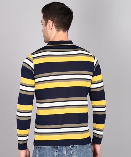 Image of INKKR Polo Neck Full Sleeve Striped Men's Tshirt
