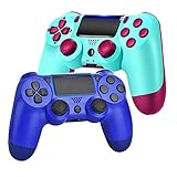 AUGEX 2 Pack Game Controllers Compatible for P-4,Wireless Controller Work with P-4 Console;AUGEX Remote Control with Two Vibration Game Joystick(Berry+Blue)