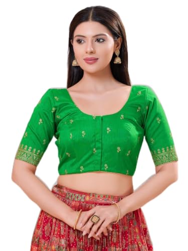 Image of Vamas Women's Silk Padded Self Design Half Sleeve Readymade Saree Blouse (X-1166.ELB)