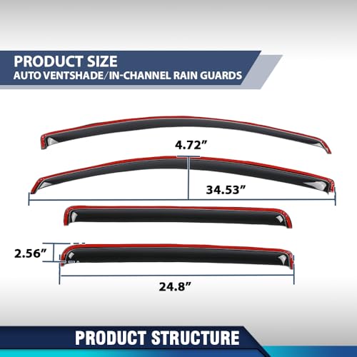Image of PIT66 in-Channel Window Rain Guards Compatible with Chevy Colorado Crew Cab 2023 2024 2025, Fit GMC Canyon Crew Cab 2025, Not Fit Ext /Double Cab Window Deflectors Vent Visors Smoke 4 PCS