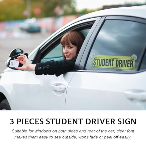 Image of 3 PCS Student Driver Sticker, Removable Reusable New Driver Sign with Suction Cups, Please Be Patient Novice Driver Safety Warning, Rookie Driver Sticker for Car Windows
