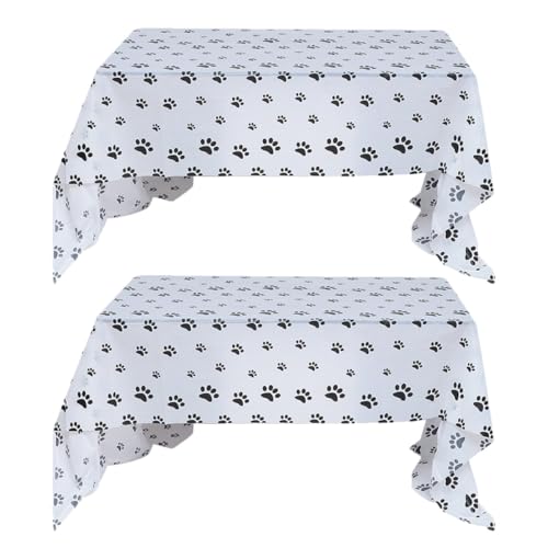 HOLIDYOYO 2 Manteles de Plástico Blancos para Mesas Rectangulares Diseño de Pata de Perro, Resistentes y Prácticos, Ideales para Bodas y Exteriores