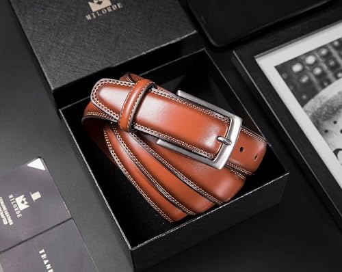 Image of MILORDE Men's Genuine Leather Dress Belt, Handmade, 100% Cow Leather, Fashion & Classic Designs for Work Business and Casual