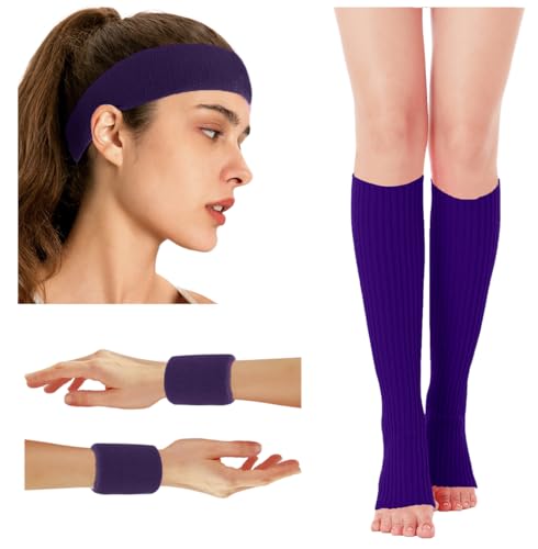 Image of v28 Neon Leg Warmers Set for women Headband Sweatbands Wristbands 80s 90s Pink Running Fanny 80's Plus Size Costumes Pack